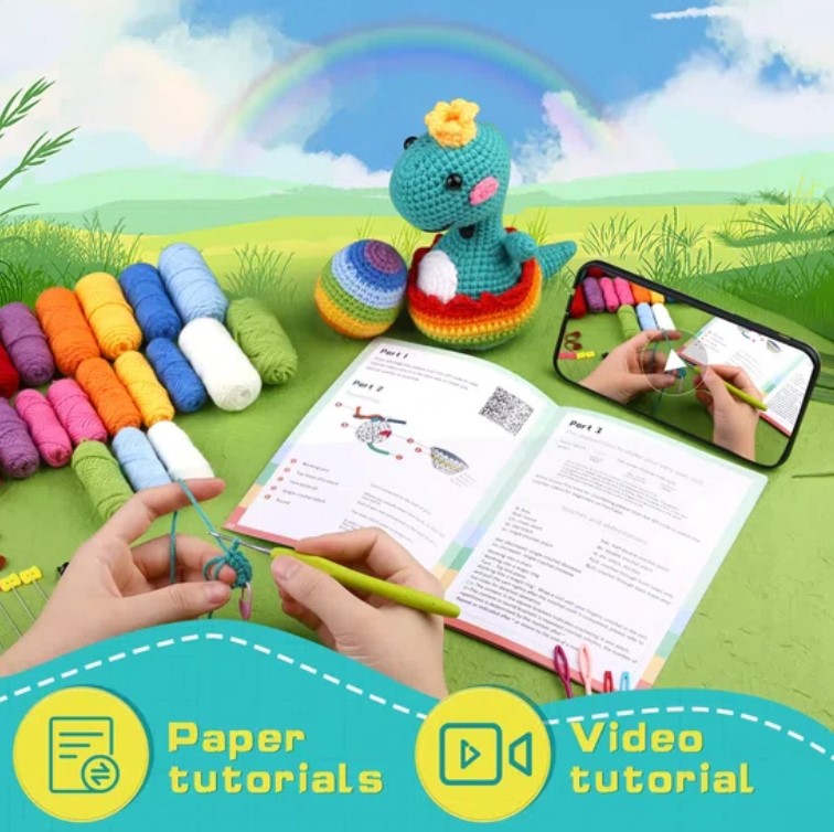 haken voor beginners - haakpakket schattige baby dino - haken voor starters - starterspakket haken