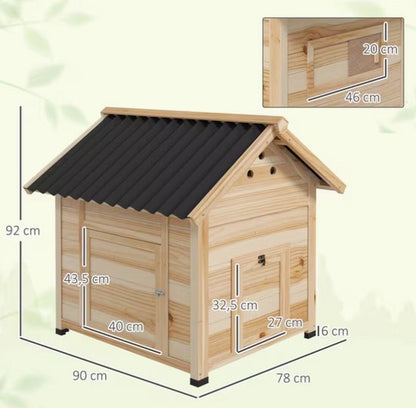 Eendenhuis van Grenenhout voor Buiten – Met Schuin Waterdicht Dak, Ventilatie en Uitneembare Bodem – Geschikt voor 3 Eenden – 78 x 90 x 92 cm