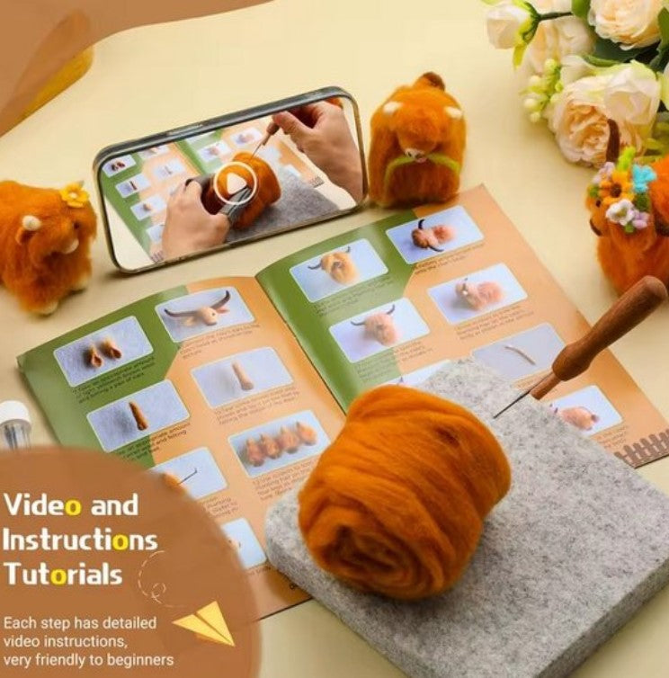 naaldvilten voor beginners - naaldvilt pakket lieve koetjes - naaldvilten voor starters - starterspakket naaldvilten - naaldvilten voor liefhebbers