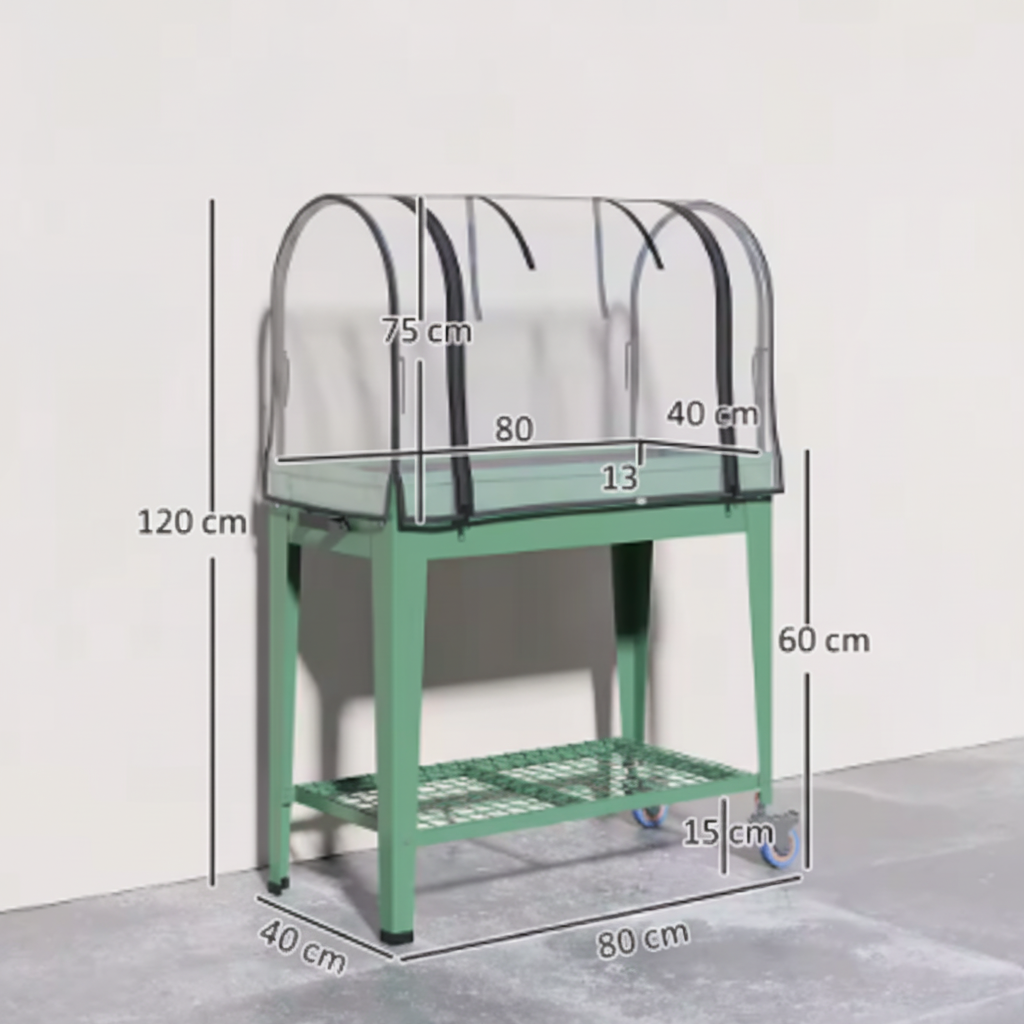 Mobiele Verhoogde Plantenbak met Kashoes & Onderste Plank – 80x40x120 cm | Groen