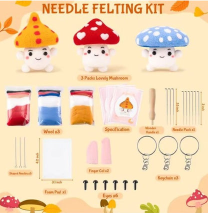 naaldvilten voor beginners - naaldvilt pakket lieve paddenstoeltjes - naaldvilten voor starters - starterspakket naaldvilten - naaldvilten voor liefhebbers