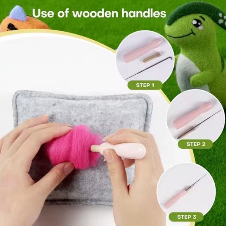 naaldvilten voor beginners - naaldvilt pakket lieve dino's - naaldvilten voor starters - starterspakket naaldvilten - naaldvilten voor liefhebbers