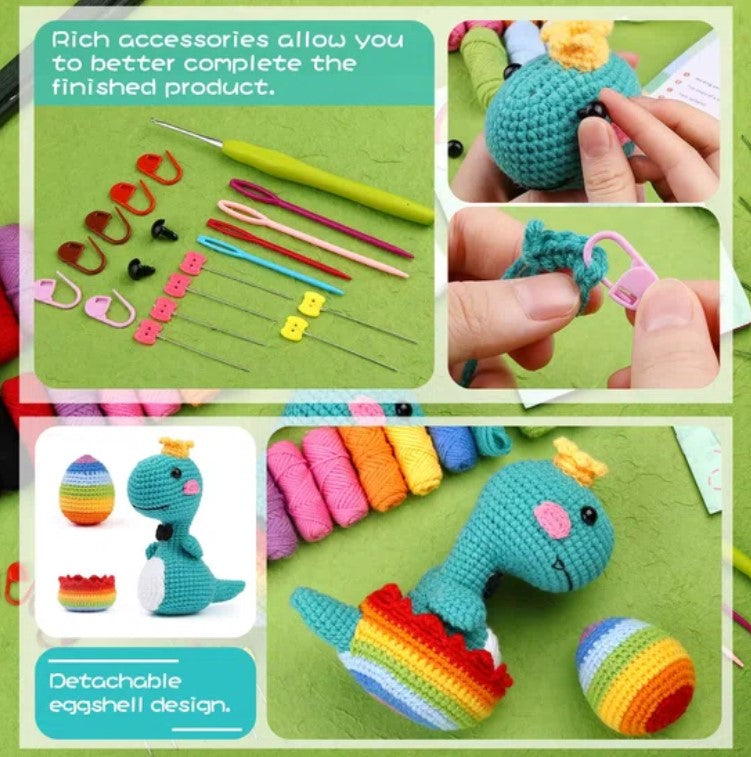 haken voor beginners - haakpakket schattige baby dino - haken voor starters - starterspakket haken