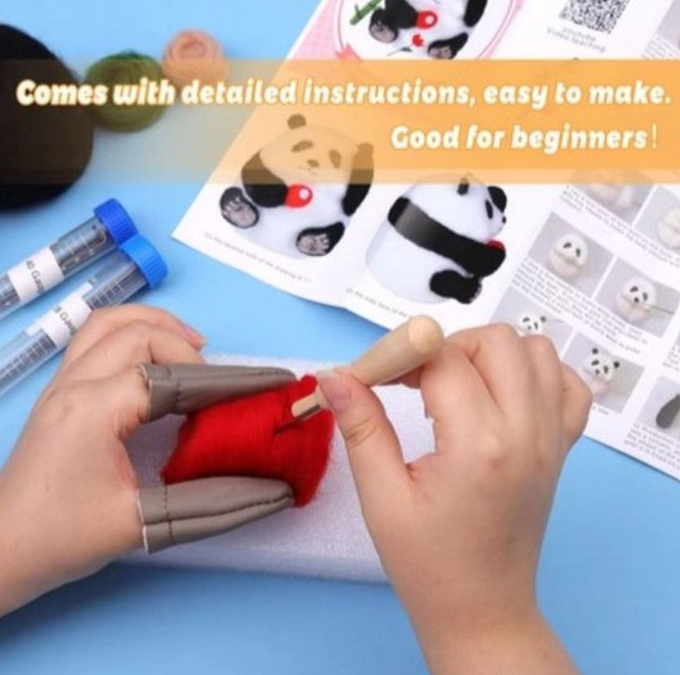 naaldvilten voor beginners - naaldvilt pakket drie lieve panda's - naaldvilten voor starters - starterspakket naaldvilten - naaldvilten voor liefhebbers