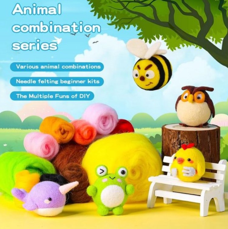 naaldvilten voor beginners - naaldvilt pakket stoere diertjes - naaldvilten voor starters - starterspakket naaldvilten - naaldvilten voor liefhebbers