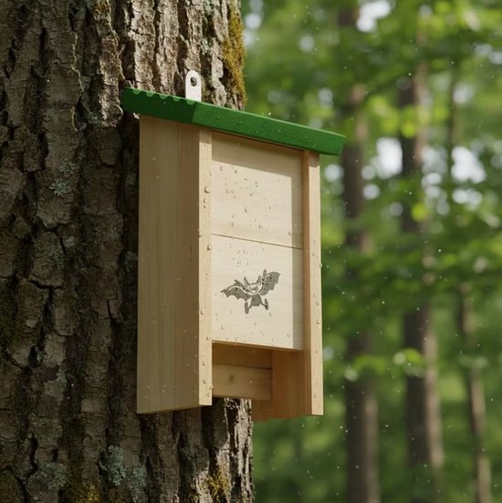 Set van 4 Vleermuiskasten van Hout – Vleermuishuis / Nestkast met Invliegopening – Voor Tuin en Gevel – 25 cm