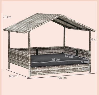 Premium hondenbed detail van gevlochten kunststof constructie
