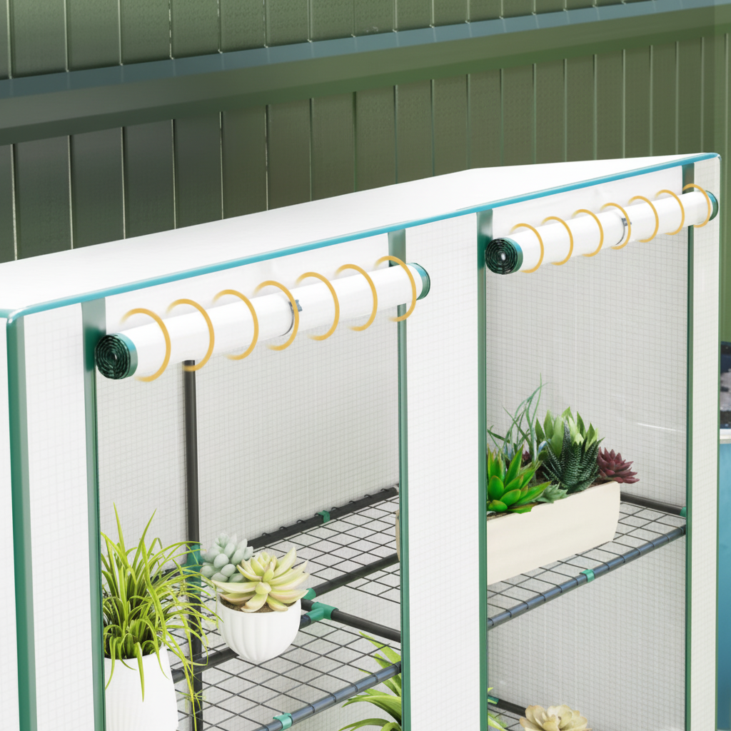 Dubbele Tuinkas 3 Niveaus – 144×48×152 cm – UV-bestendige PE Hoes 140g/m² – Roll-up Deur – Draagbaar Plantenparadijs voor Beginners