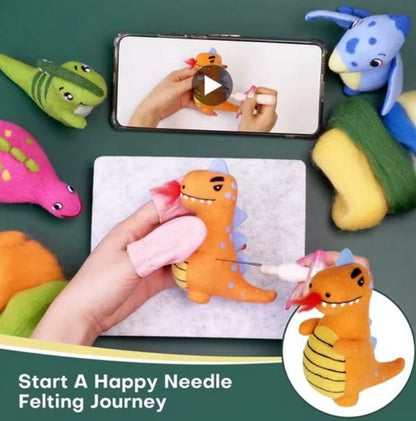 naaldvilten voor beginners - naaldvilt pakket lieve dino's - naaldvilten voor starters - starterspakket naaldvilten - naaldvilten voor liefhebbers