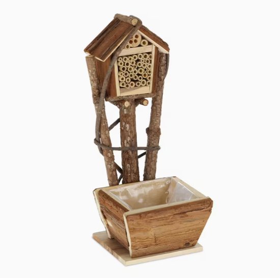 Set van 2 Insectenhotels met Bloembak – Bijenhotel van Hout met Bamboe Nestbuisjes – Voor Tuin en Balkon – 46 cm hoogte