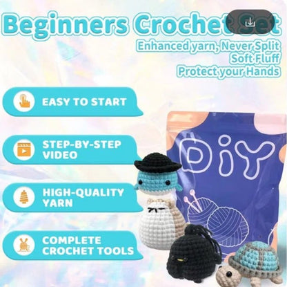 haken voor beginners - haakpakket schattige kat + schildpad + kuiken + walwis - haken voor starters - starterspakket haken