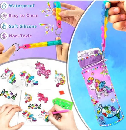 Unicorn waterfles kit - Versier je waterfles - Pimp je waterfles - Decoreer je waterfles - DIY Unicorn -Opfleuren van je waterfles - 600ml