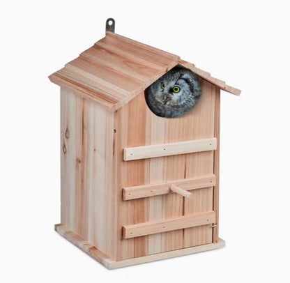 Uilenkast van Hout – Nestkast voor Steenuil en Kleine Uilen – Weerbestendig Vogelhuis met Klapdeur – 38,5 cm hoogte