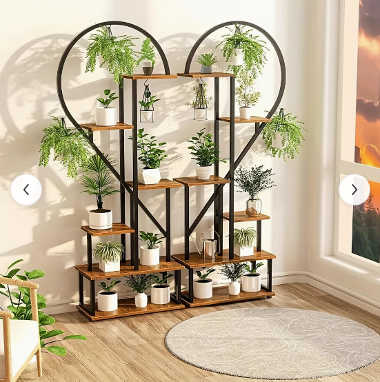 Hartvormig Plantenrek Twee Harten – Metaal & Hout – 165 cm