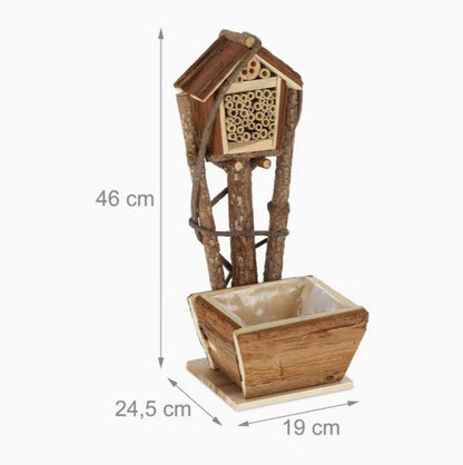 Set van 2 Insectenhotels met Bloembak – Bijenhotel van Hout met Bamboe Nestbuisjes – Voor Tuin en Balkon – 46 cm hoogte