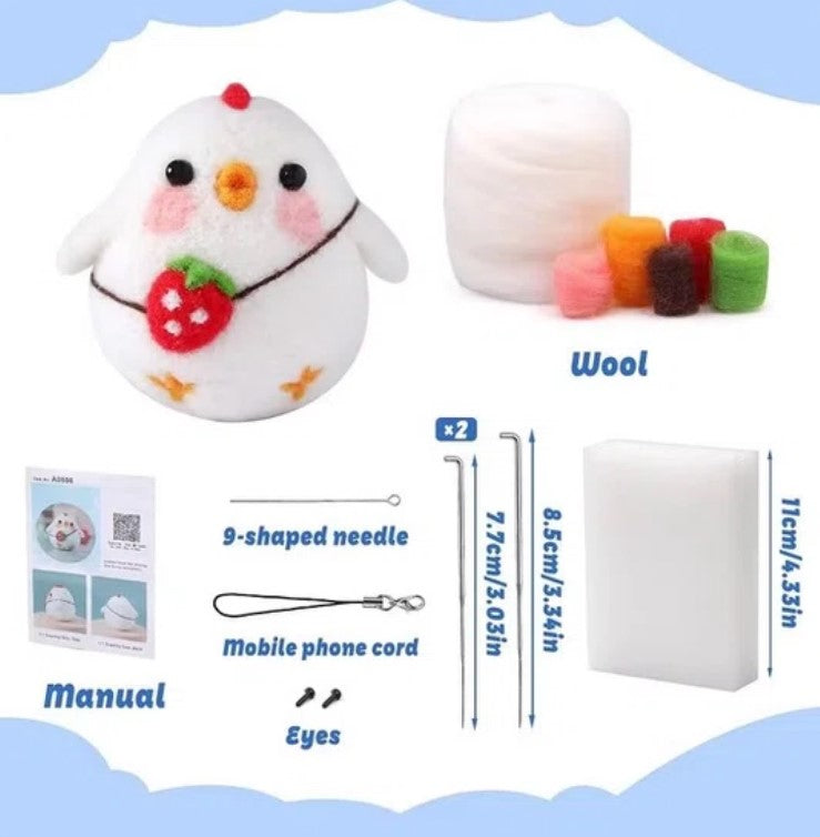 naaldvilten voor beginners - naaldvilt pakket 3 lieve kippetjes - naaldvilten voor starters - starterspakket naaldvilten