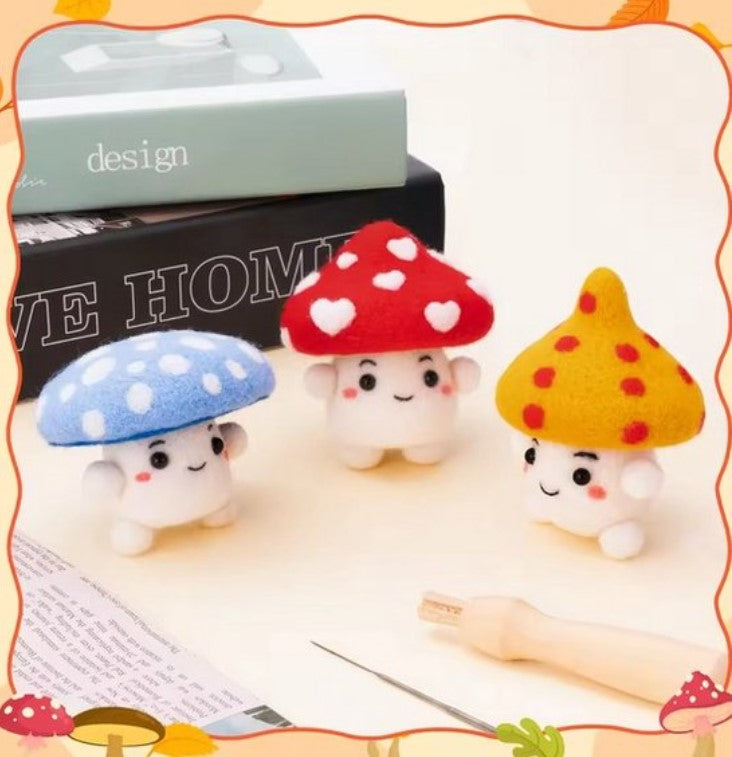 naaldvilten voor beginners - naaldvilt pakket lieve paddenstoeltjes - naaldvilten voor starters - starterspakket naaldvilten - naaldvilten voor liefhebbers