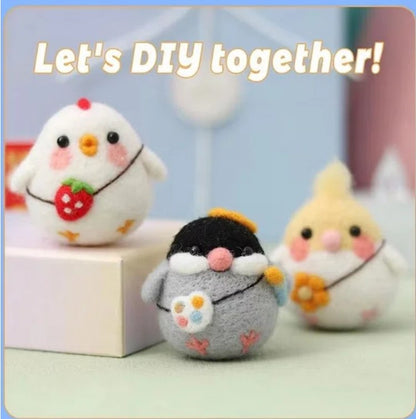 naaldvilten voor beginners - naaldvilt pakket 3 lieve kippetjes - naaldvilten voor starters - starterspakket naaldvilten