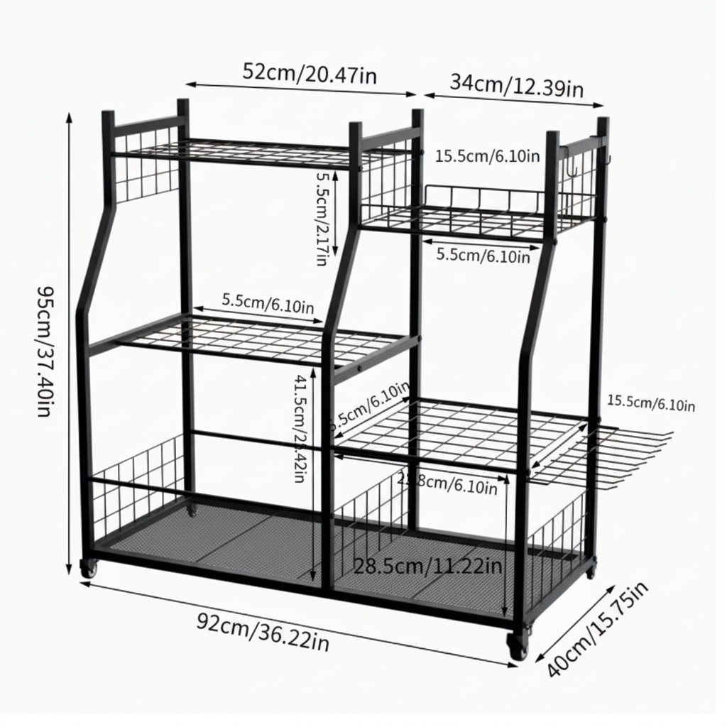 Dimension diagram garden tool rack