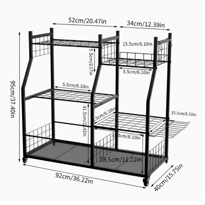 Dimension diagram garden tool rack