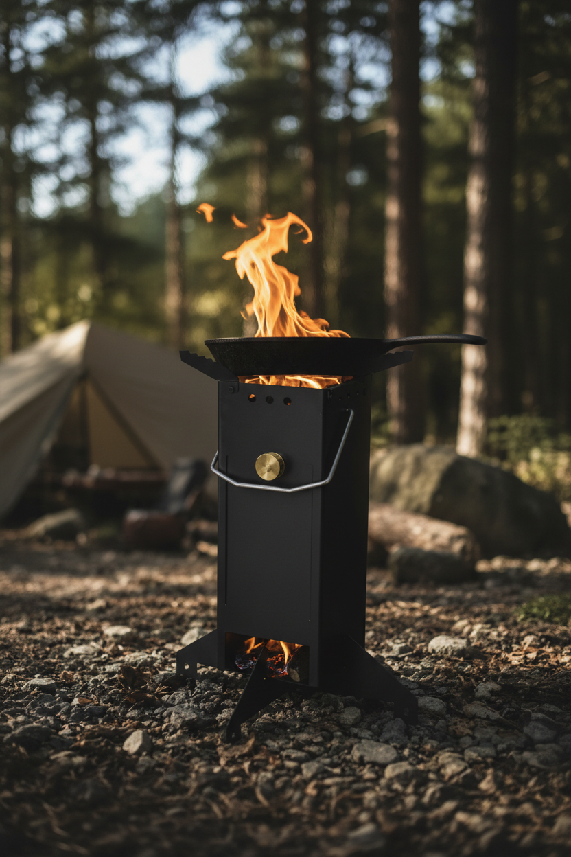 Rocket Stove kampeersfeer bos